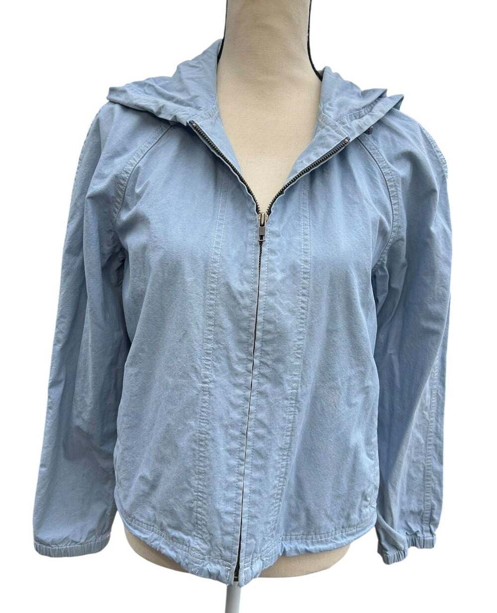 Eddie Bauer Women's Petite Medium Light Blue Full Zip Hooded Cotton Jacket